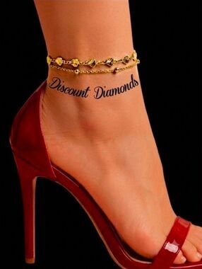Anklet 18K Gold Titanium "Stylish Hearts & Beads" Ankle Bracelet